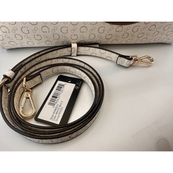 New W Tags: Guess White and Brown Multi Rodez Satchel Bag - Picture 3 of 10